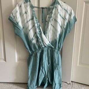 Promesa Teal and White V-Neck Romper